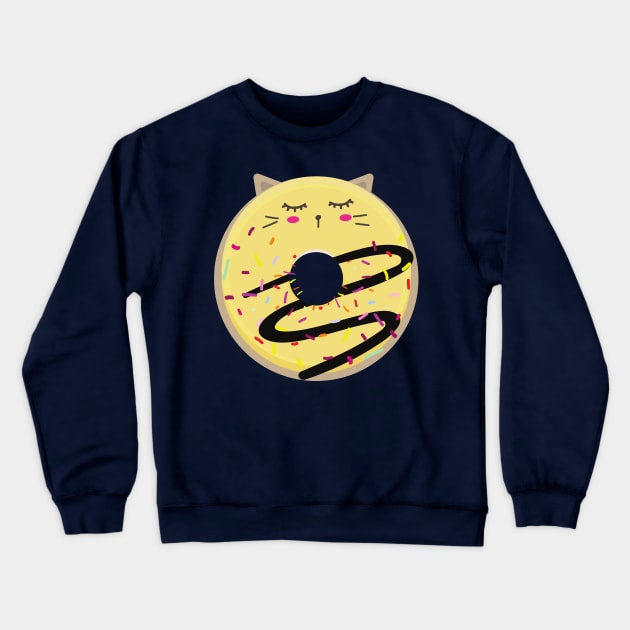 Sleeping Yellow Blushing Cat donut Crewneck Sweatshirt by InkyArt